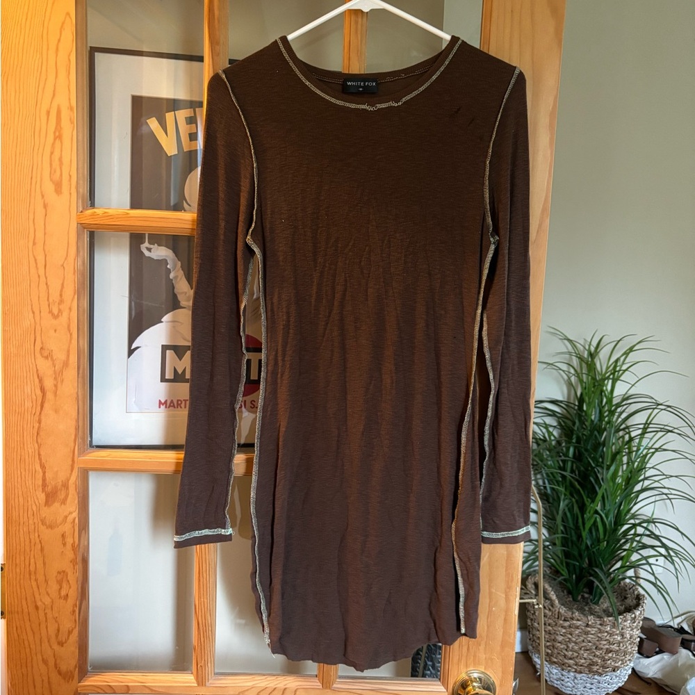 Brown White Fox Mini Shirt Dress